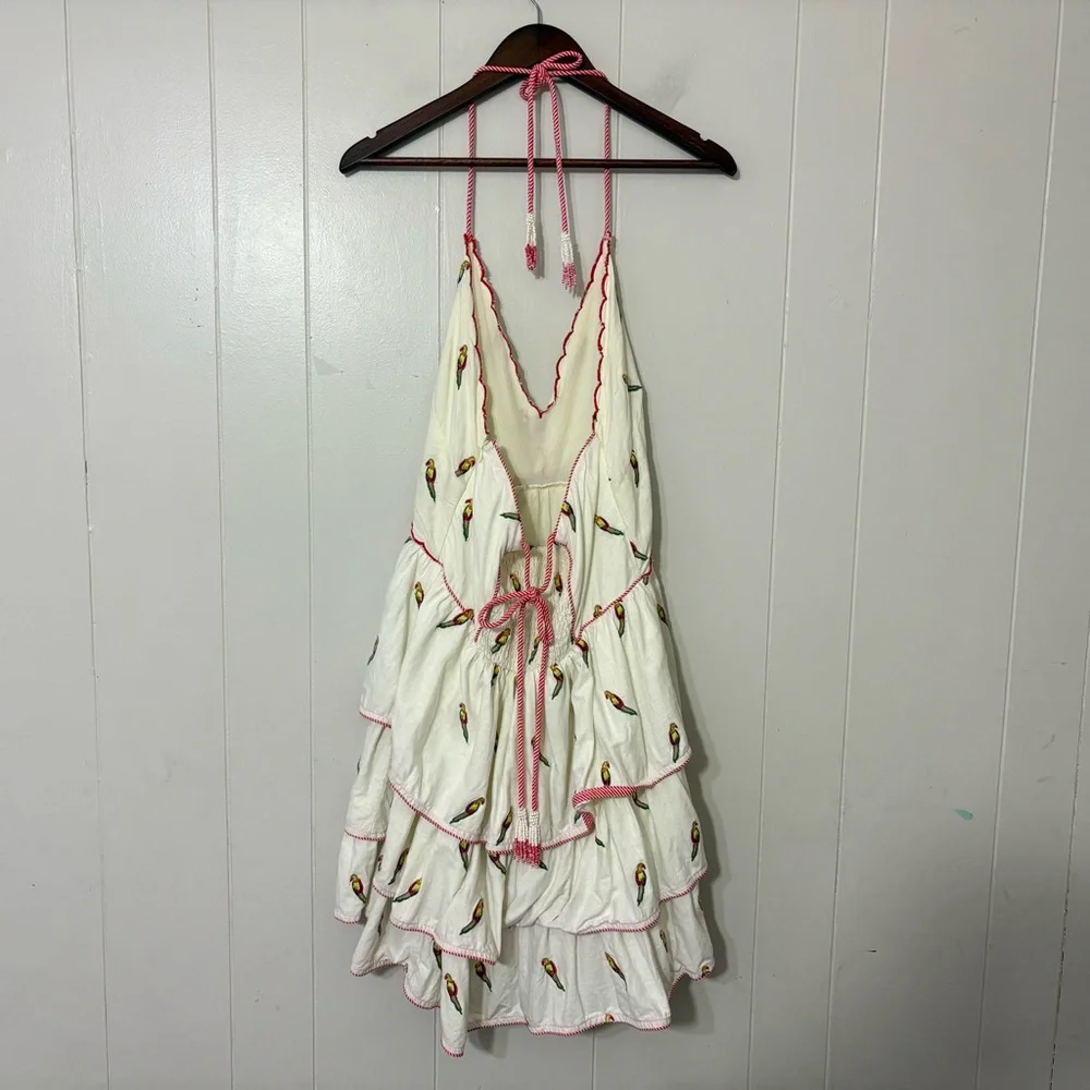 Farm Rio x Anthropologie Parrot Print Linen Tiered Mini Dress XL - Picture 9 of 15
